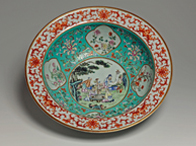 粉彩花卉人物文鉢 中国　清朝道光期（1821～1850）